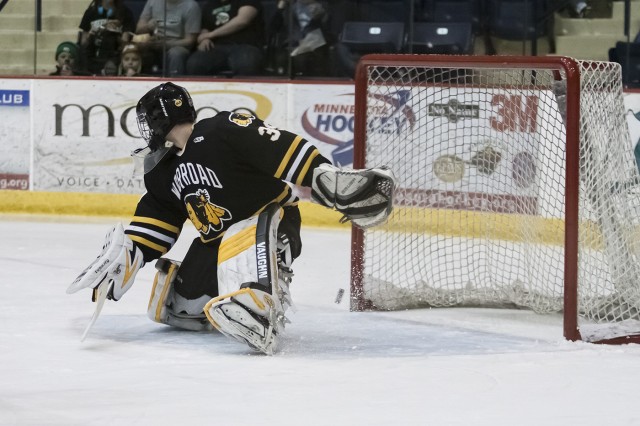 East Grand Forks goes up 1-0 on Colton Poolman's shot past Alex Burke