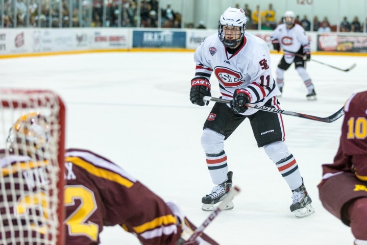 SCSU's Kalle Kossila's two-point night (1-1--2) helped lift the Huskies over the Gophers on Friday. (SCSU Athletics Photo / Brad Olson)