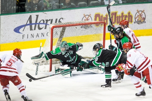 North Dakota senior goaltender Shelby Amsley-Benzie (MHM Photo / Brent Cizek)
